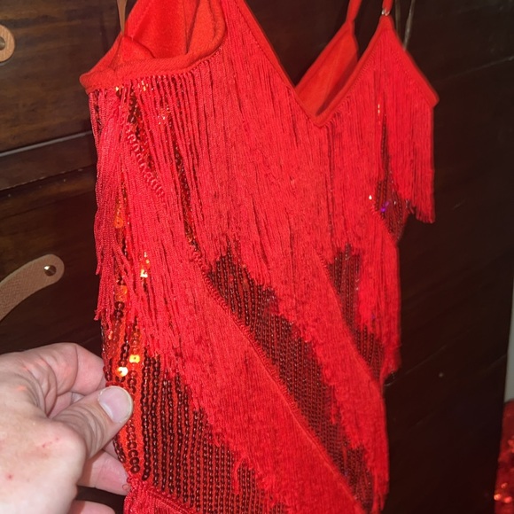 Women Salsa Latin Dance Dress Sequin Tassel Fringe Flapper Dress 1920s - Picture 8 of 9
